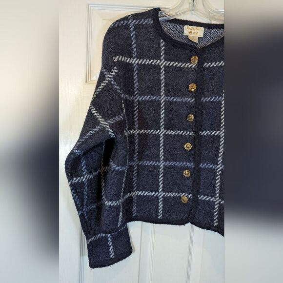 Tally Ho Navy and White 100% boiled wool Plaid Women's Cardigan - Picture 3 of 9